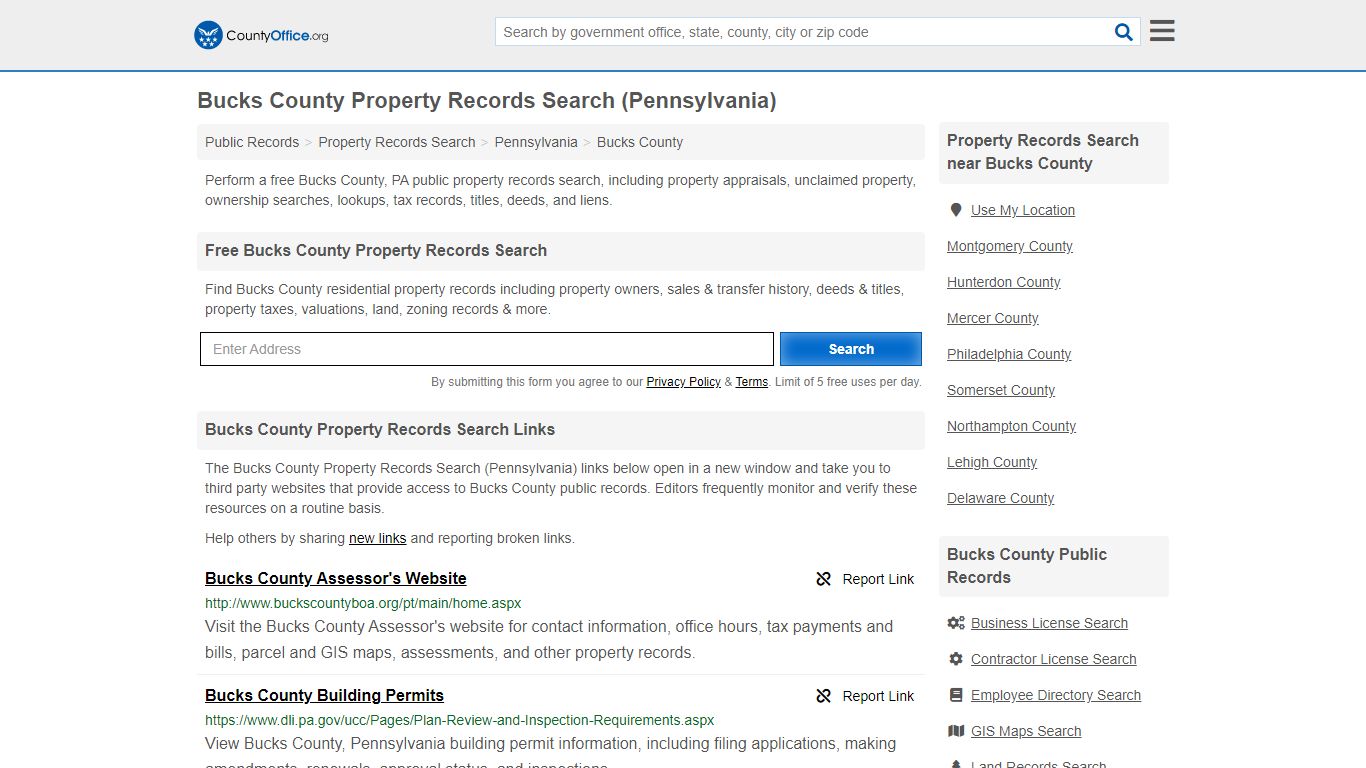 Property Records Search - Bucks County, PA (Assessments ...